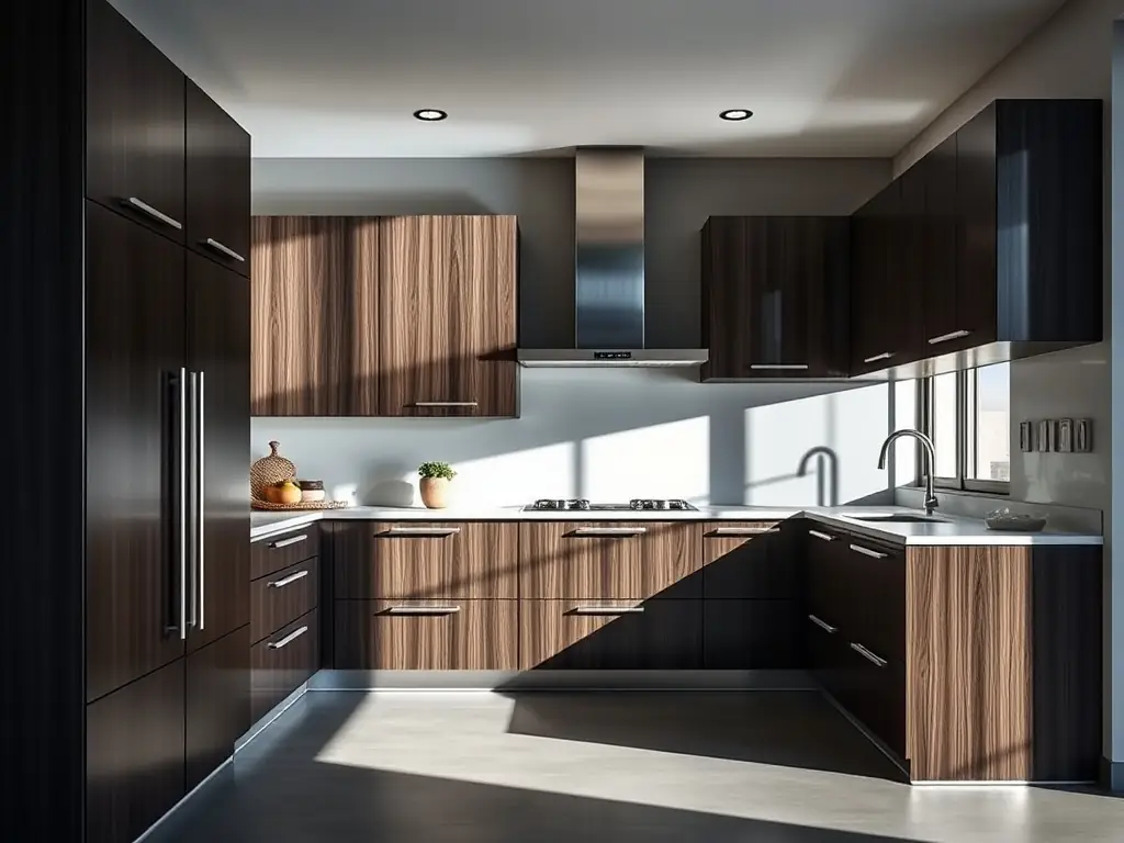A modern kitchen featuring custom-designed cabinets and countertops, showcasing M.Couture Rénovations Inc.'s expertise in creating functional and stylish spaces.